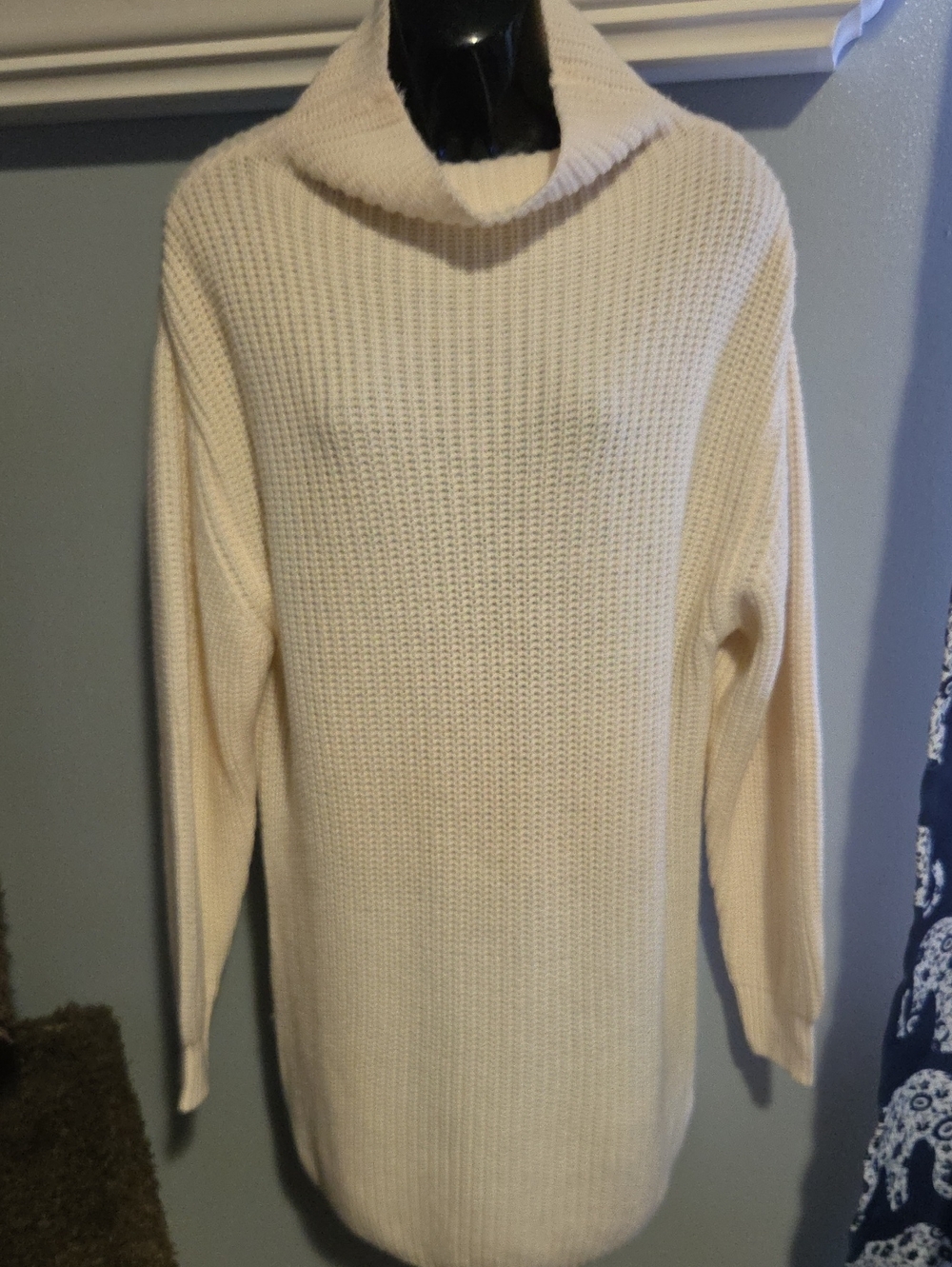 Cozy Cream Knit Turtleneck Sweater Dress